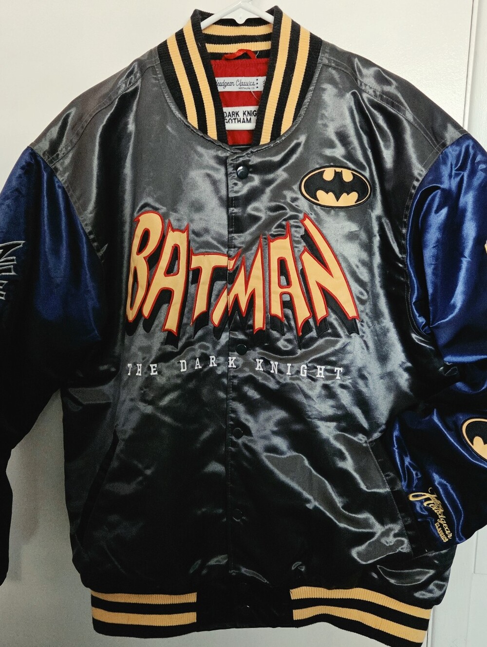 Batman The Dark Knight Satin Bomber Jacket - Black/Navy